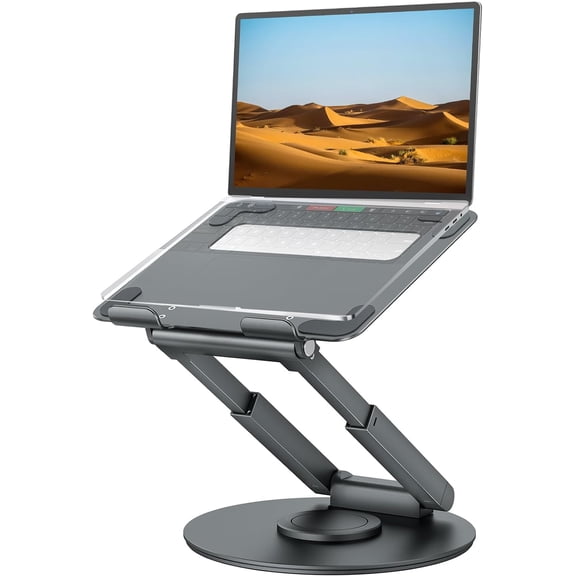 Telescopic Laptop Stand for Desk with 360 Swivel Base, Sit to Stand, Height Adjustable, Portable Riser Holder for Good Posture, Compatible with MacBook Pro, All Laptops 10-17"-Gray
