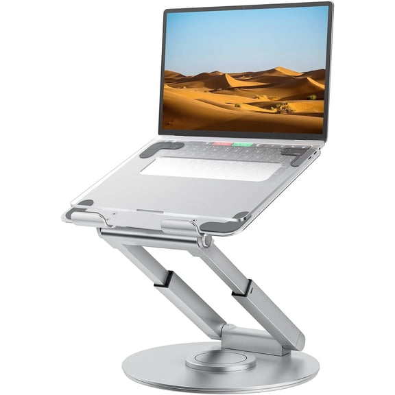 Telescopic Laptop Stand for Desk with 360 ° Swivel Base, Sit to Stand, Height Adjustable, Portable Riser Holder for Good Posture, Compatible with MacBook Pro, All Laptops 10-17