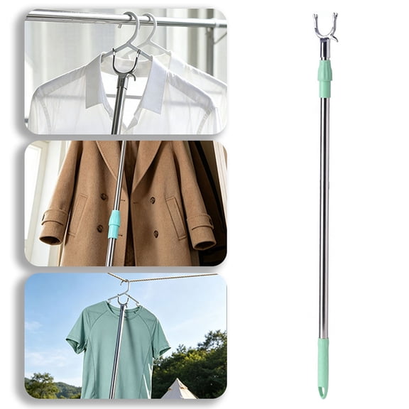 Telescopic Laundry Drying Pole – Adjustable Stainless Steel Hanger for Indoor & Balcony – Space Saving Retractable Clothes Rack for Closet & Bathroom(Green)