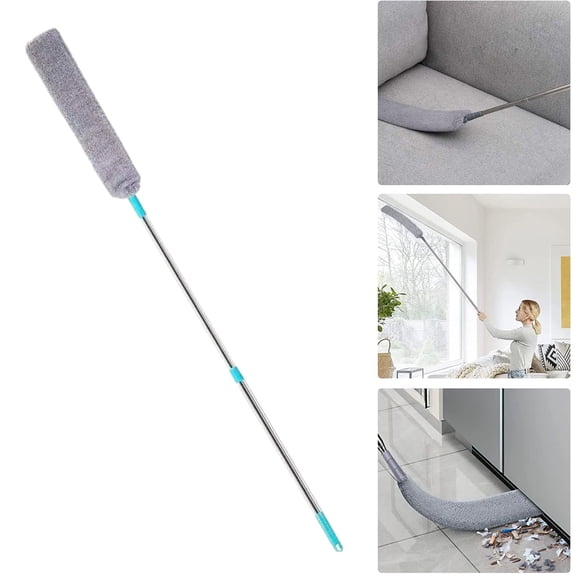 Telescopic Long Handle Duster with Reusable Microfiber Cover, Extendable Cleaning Brush for Hard to Reach Places Under Furniture Appliances, 2 Telescopic Crevice Cleaning Brush