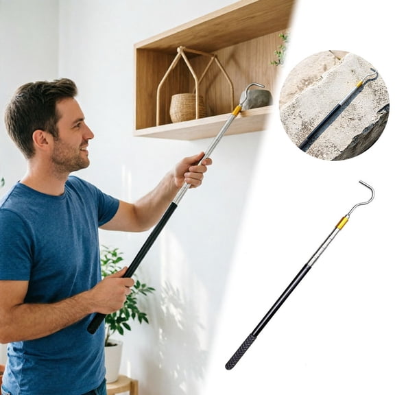 Telescopic Long Reach Hook Extendable Stainless Steel S-Hook Pole with Non- Rubber Grip for High Reach Retrieval Shade Opening and Fishing Net Handling