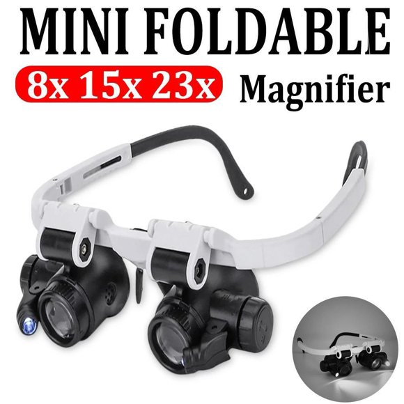 Telescopic Magnifier Glasses Loupes with LED Light 8X 15X 23X Magnifying Eyewear for Reading Jewelry Repair and Craft Work