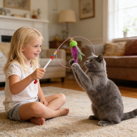 Telescopic Metal Plastic Rod Cat Wand Toy Interactive Feather Ball Cat Teaser Wand 360° Rotation Built-in Bell Cat Fishing Pole for Indoor Cats Kittens Home Play Exercise Bonding Pet Supplies