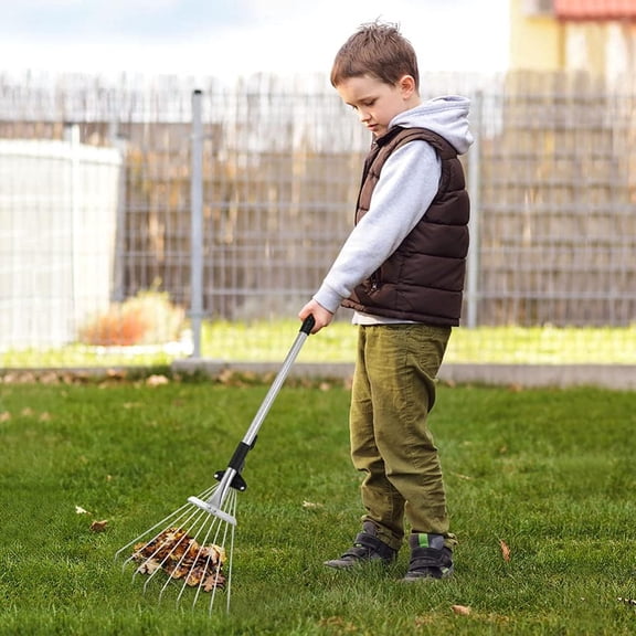 Telescopic Metal Rake Adjustable Foldable Garden Leaf Rake Camp Expandable Metal for Gardens Flower Beds Window Lawn and Yard Tools