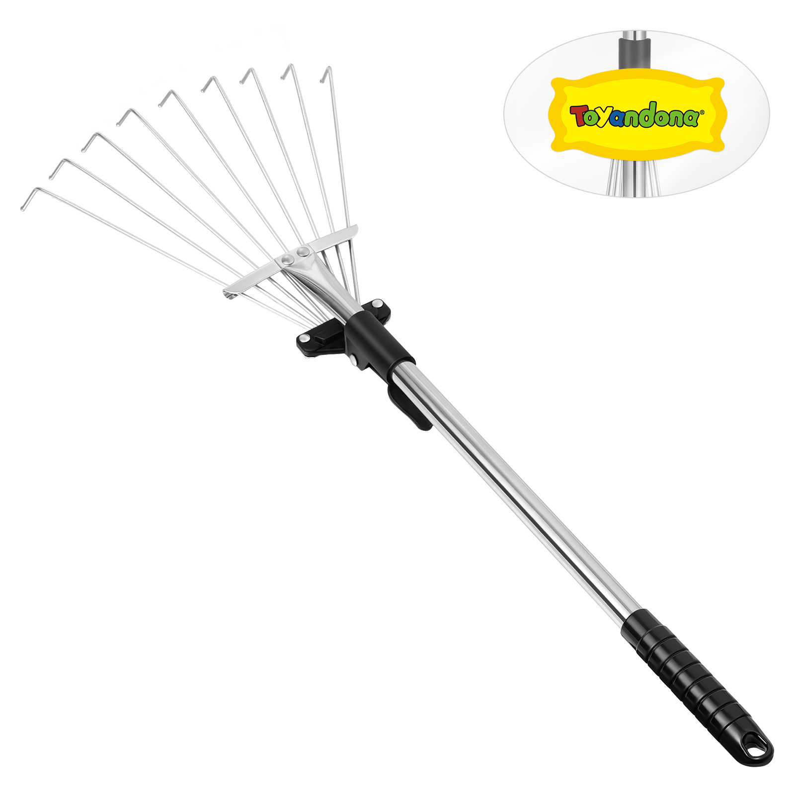 Telescopic Metal Rake Adjustable Retractable Leaves Rake Gardening Tool for Lawn Yard
