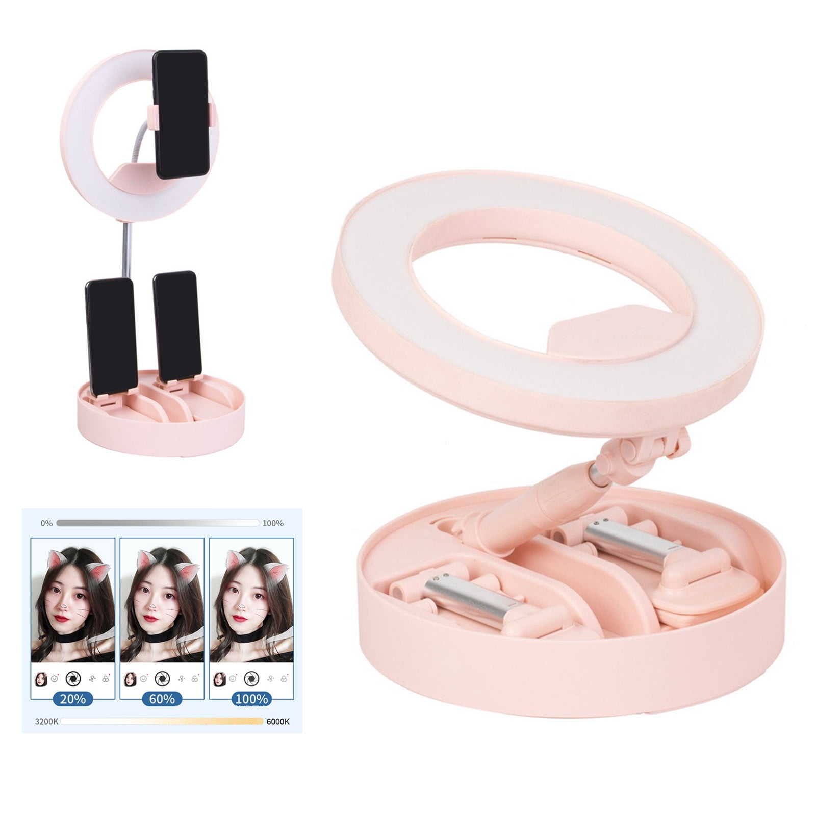 Telescopic Mobile Phone Live Broadcast Fill Light Bracket with Cellphone Holder Folding Selfie Beauty Fill LED Ring Lamp
