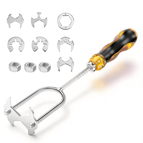 Telescopic Multi-function Sink Wrench Sink Installer Tool Compact Basin Wrench with 7 Replaceable Heads for Bathroom Kitchen