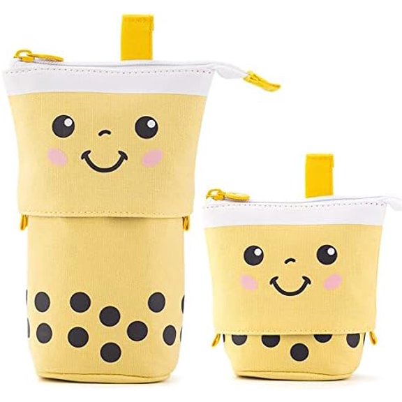 Telescopic Pencil Bag Pen Holder Pop Up Stationery Case, Stand-up Retractable Transformer Bag Standing Organizer, Great for Christmas Holiday New Year Office Bag Yellow