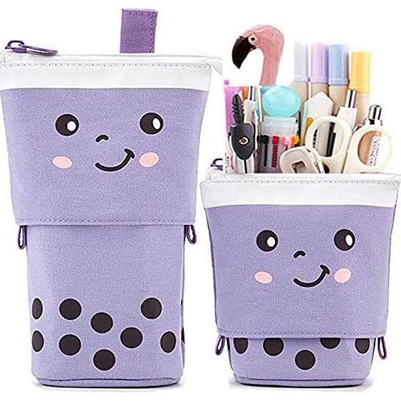 Telescopic Pencil Bag Pen Holder Pop Up Stationery Case, Stand-up Retractable Transformer Bag Standing Organizer, Great for Christmas Holiday New Year Office Bag Purple