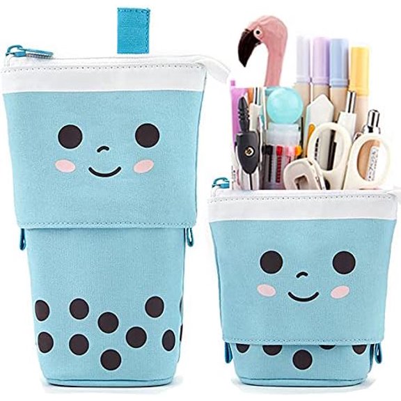 Telescopic Pencil Bag Pen Holder Pop Up Stationery Case, Stand-up Retractable Transformer Bag Standing Organizer, Great for Christmas Holiday New Year Office Bag Blue