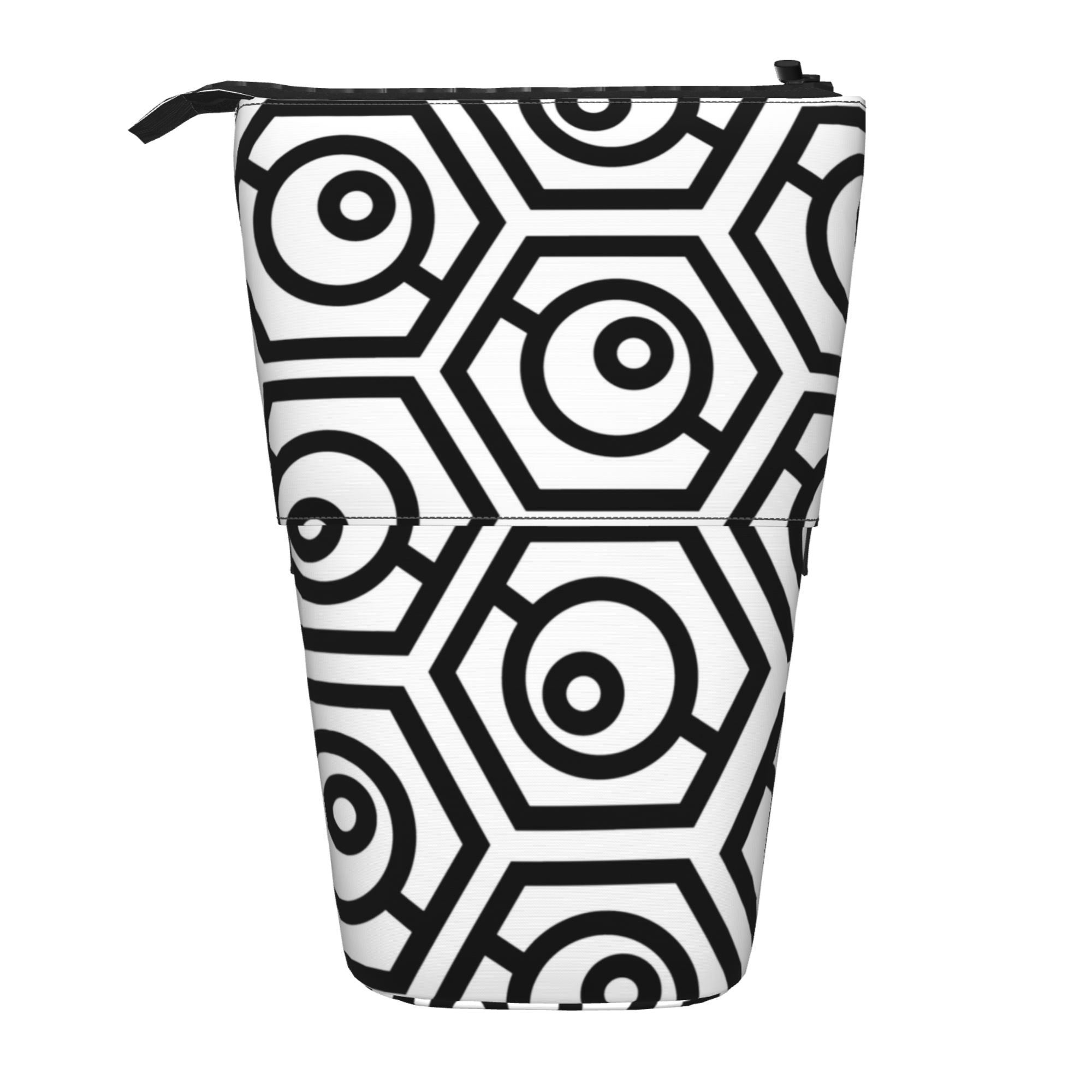 Telescopic Pencil Pouch Holder Canvas Black And White Abstract Pattern