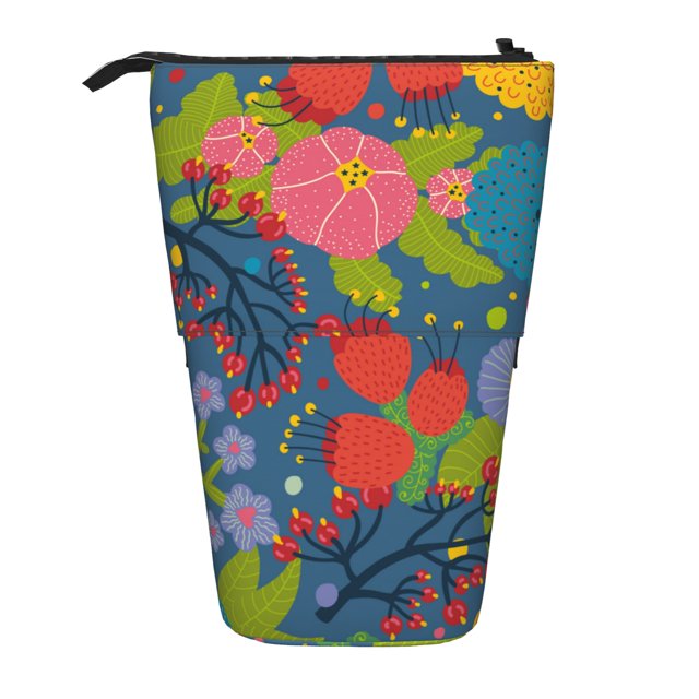 Telescopic Pencil Pouch Holder Canvas Flower Pattern Makeup Bag