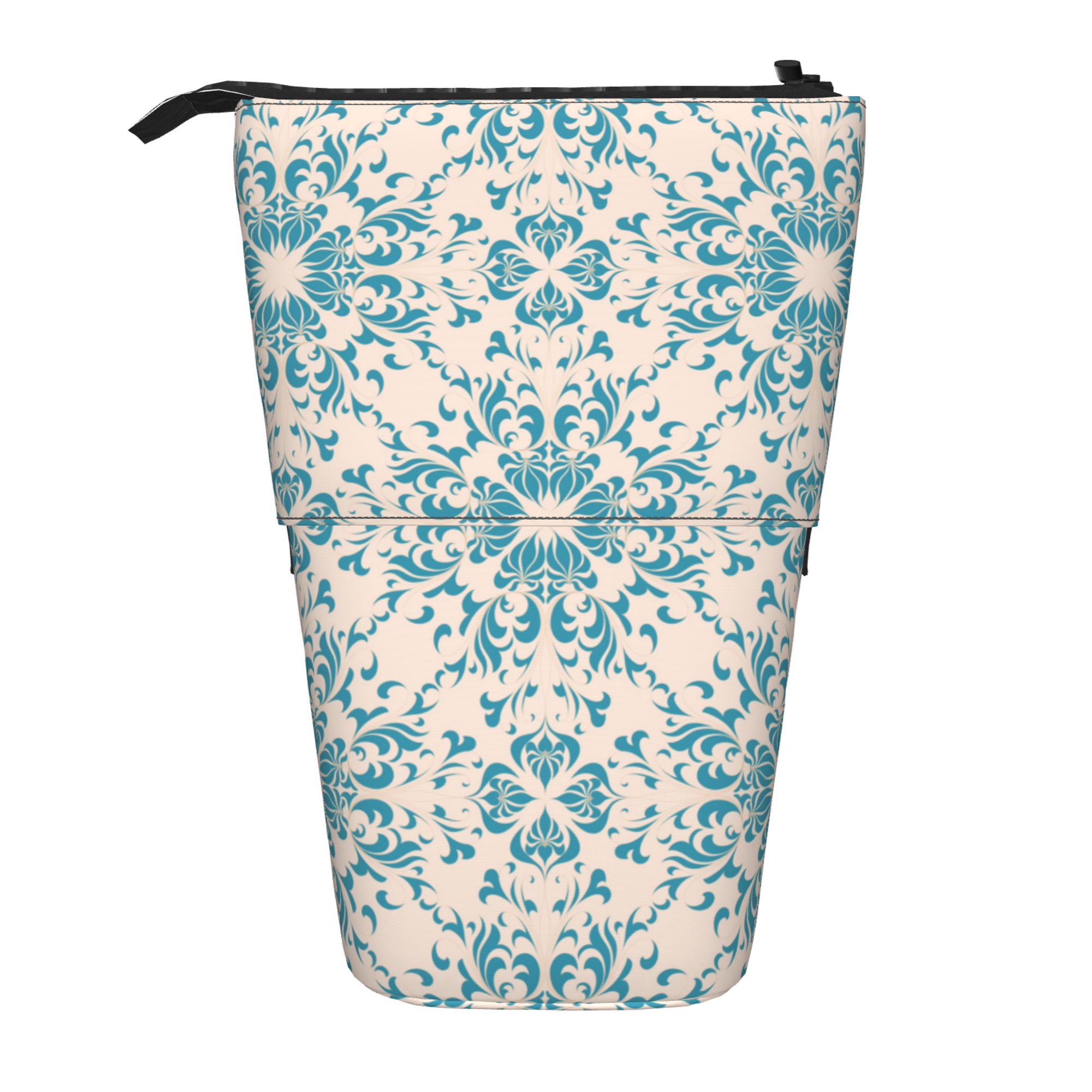 Telescopic Pencil Pouch Holder Canvas Simple Blue Pattern Makeup Bag