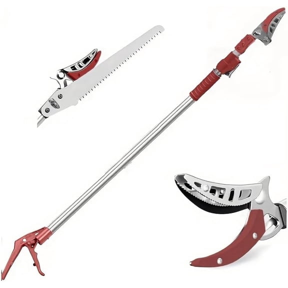 Telescopic Pole Pruner & Fruit Picker, Extendable Tree Trimmer (3.28 to 5.25FT), Lightweight Aluminum Handle, Rotating Blade Cuts 1 Inch Branches, Ideal for Garden Pruning & Harvestingred