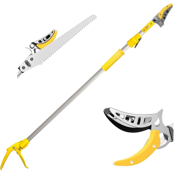 Telescopic Pole Pruner and Fruit Picker for Garden | Cuts Branches Up to 1 Inch | Rotating & Locking Head | Lightweight Aluminum Extendable Handle (3.28 to 5.25 FT)Yellow