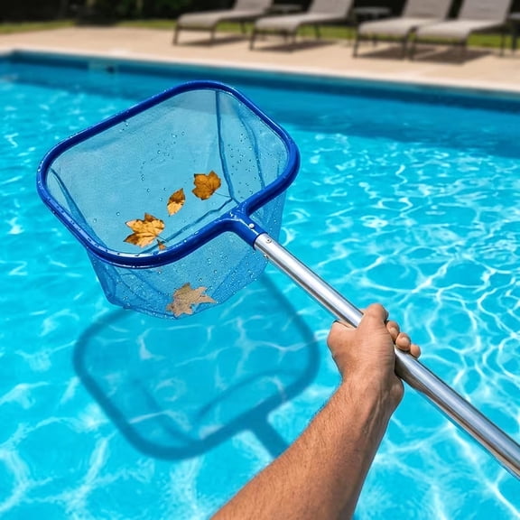 Telescopic Pool Skimmer Leaf Net, 5-Section Detachable Aluminum Pole Fine Nylon Mesh Surface Skimmer, Heavy Duty Pool Leaf Cleaner for Swimming Pool Fish Pond ot Spring Spa & Fountain Debris Removal