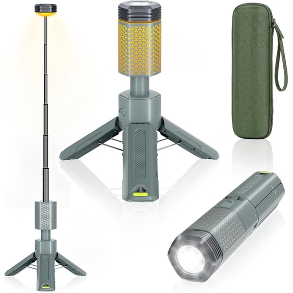 Telescopic Portable Camping Lantern with Storage Bag 10500mAh Rechargeable Waterproof LED Light Magnetic Base Light Gray