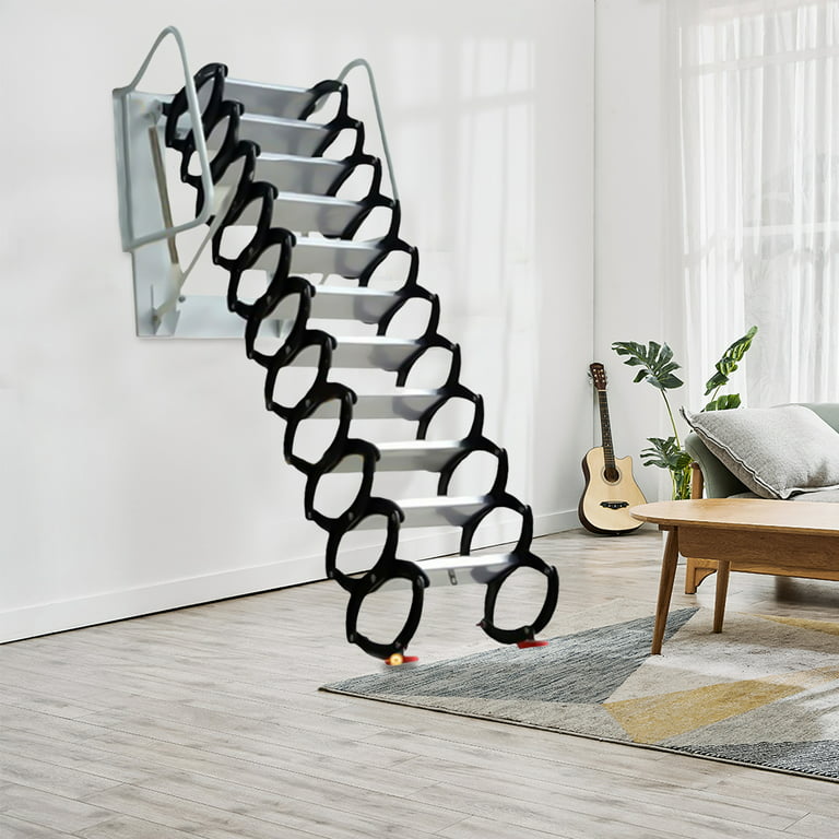 Telescopic Pull-down Attic Ladder Stairs, 12 Steps Wall Mounted