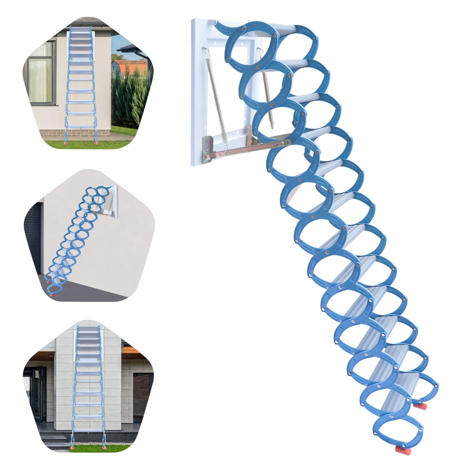 Telescopic Attic Ladder with Armrests,12Steps 9.510.17ft WallMounted