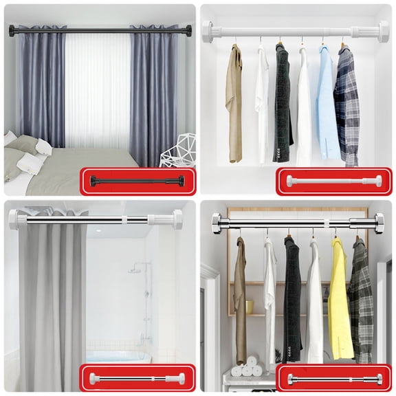 Telescopic Rod,No Drill Pole Stainless Steel Adjustable Length Strong Load Bearing For Curtain And Hanging Use(Clear)