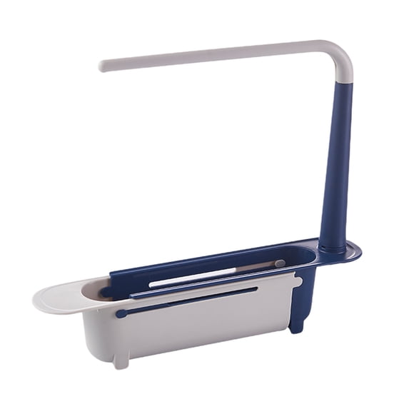 Telescopic Sink Storage Rack,2 in 1 Sink Expandable Storage Drain Basket Towel Rack Under Sink Organizers Sponge Soap Holder for Kitchen Sink (Blue)
