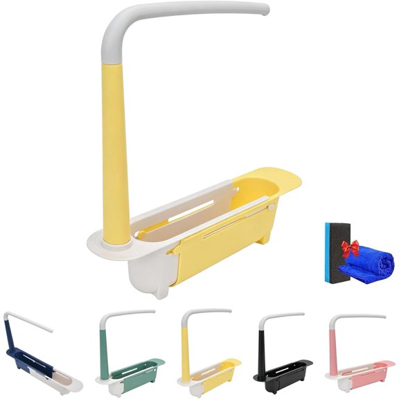 Telescopic Sink Storage Rack, Adjustable Kitchen Sink Organizer,Expandable 32-45cm Sink Caddy with Drainage Holes, Sponge Holder & Towel Bar for Dish Soap, Brush and Kitchen Counter Storage