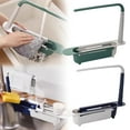 thumbnail image 1 of Telescopic Over Sink Storage Rack, Adjustable Length 12.6 to 17.72 Inch Kitchen and Bathroom Organizer with Towel Hanger, Expandable Drain Basket forSponges Brushes and Soap, 1 of 9