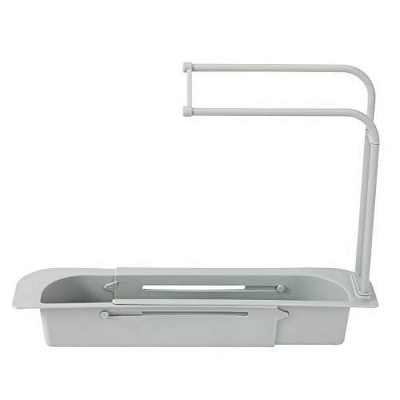 Telescopic Sink Storage Rack Holder Tray- 2 in 1 Dish Cloth Hanger Sink Caddy Drainer Expandable Storage Drain Basket Rack Adjustable Sponge Soap Holder Drainer Sink Tray for Kitchen Bathroo