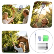 Telescopic Small Fruit Picker with Fine Mesh Basket 8-Section Spliceable Metal Fruit Harvesting Pole Soft Rubber Liner Cherry Plum Peach Picking Tool for Garden Orchard