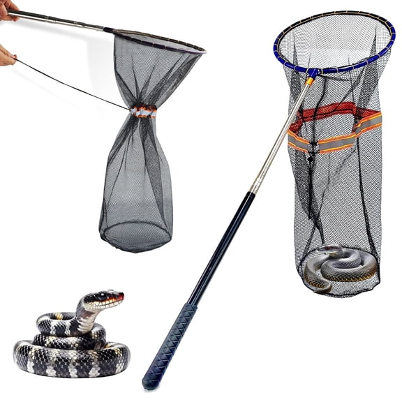 Telescopic Snake Catcher Net with Secure Drawstring, IC ICLOVER 16 to 58.7 Inch Adjustable Stick Pole Snake Grabber Tool for Safe Reptile Capture