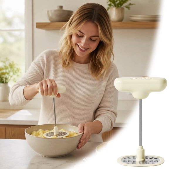 Telescopic Stainless Steel Potato Masher With Handle 24 Hole Vegetable Puree Maker For Pumpkin Kitchen Cooking(Beige-12Cm)
