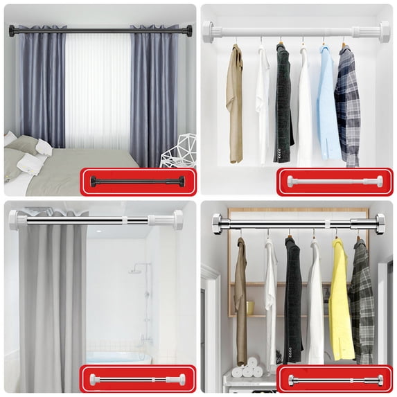 Telescopic Stainless Steel Shower Curtain Rod Adjustable No-Drill Installation for Bathroom, Clothes Drying, and Space Optimization