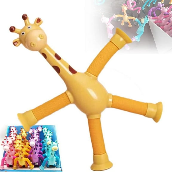 Telescopic Suction Cup Giraffe Toy-Animal Pop Tubes Fidget Toy for Boys & Girls,Stress Relief Ensory Toys for Autistic Children,Giraffe Fidget Toys,Party Favors for Kids 4-8, Yellow