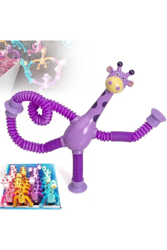 Telescopic Suction Cup Giraffe Toy-Animal Pop Tubes Fidget Toy for Boys & Girls,Stress Relief Ensory Toys for Autistic Children,Giraffe Fidget Toys,Party Favors for Kids 4-8, Purple