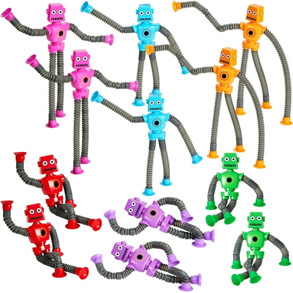 Telescopic Suction Cup Robot Toys 12-PACK Shape Changing Educational Fidget Toys with Remote Control Sensory Toys ADHD Autistic Stimulating Creative Learning Pop Tubes - Robot Party Favors