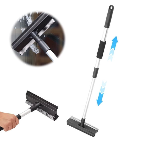 Telescopic Window Cleaning Tool with 17.7" Squeegee, Long Handle Scrub Brush for Showers, Bathrooms, Sinks, and Mirrors