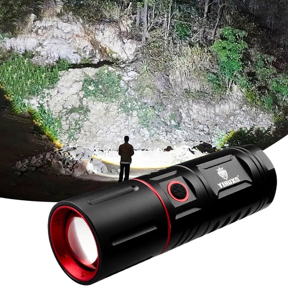 Telescopic Zoom Flashlight 500m Long Range, 5 Modes Rechargeable, USB Power Bank, 12000mAh Battery, Aluminum Alloy, Outdoor Camping, Hiking, Emergency Light, Shockproof Design