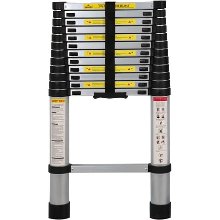 Telescoping Aluminum Ladder, 12.5 FT Lightweight Extension Folding, Portable Multi-Purpose Compact, Slow Down Design Collapsible, 330 lbs Capacity
