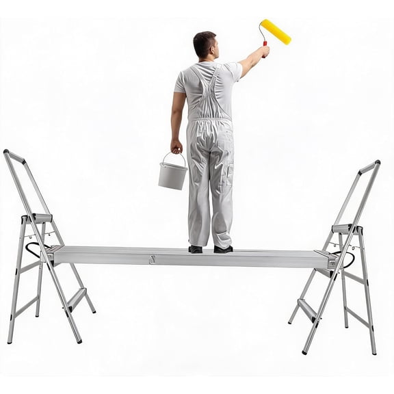 Telescoping Aluminum Work Plank - Adjustable Scaffolding Platform, 440lbs Capacity, Skid-Proof Surface, Professional Ladder Accessory for Home Renovation - Size: 6FT-9FT