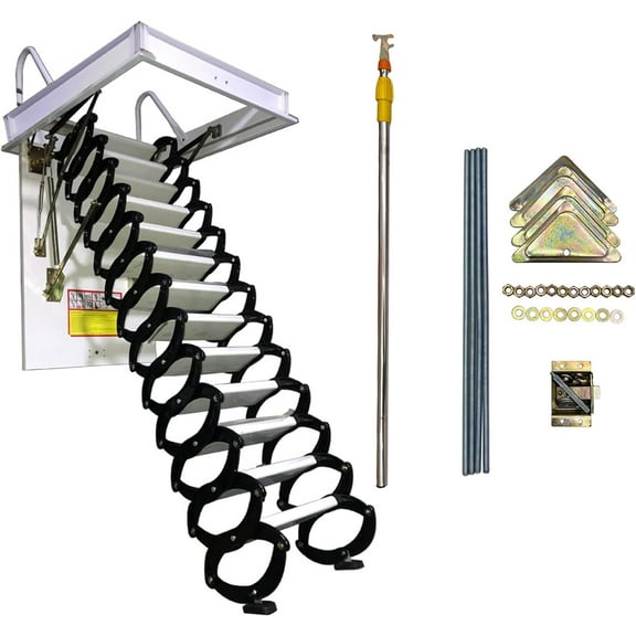 Telescoping Attic Pull Down Ceiling Ladder Folding Loft Stairs 31.5*35.4" Black and White 13 Steps