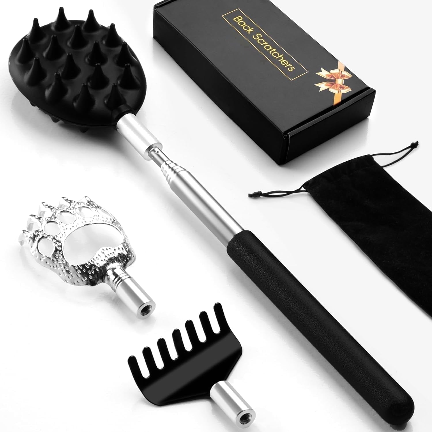 3-Piece Telescoping Back Scratcher Set, Detachable Dual-Side Paw & Rake ...