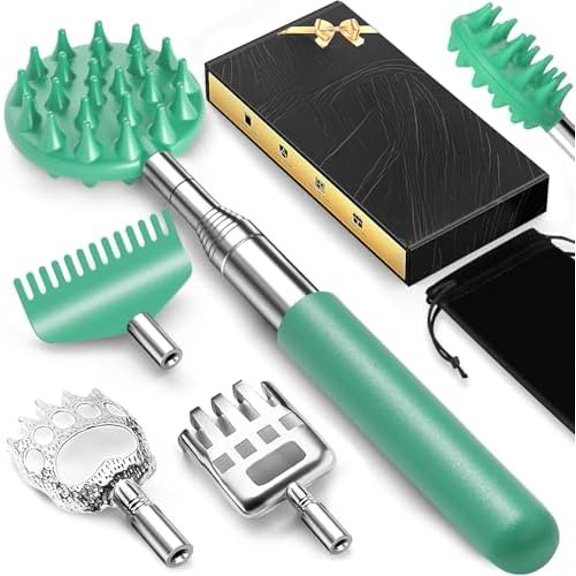 Telescoping Back Scratcher with 5 Detachable Scratching Heads, Valentines Day Gifts for Him Men, Anniversary Birthday Gifts for Men Women Back Scratcher for Men/Dad/Women/Adults - Cyan