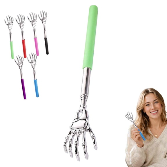 Telescoping Back Scratcher Extendable - Stainless Steel Skeleton Hand Claw Back Massager, Portable Telescopic Back Scratcher for Men Women, Multiple Colors, Travel Size Massage Tool (Green)