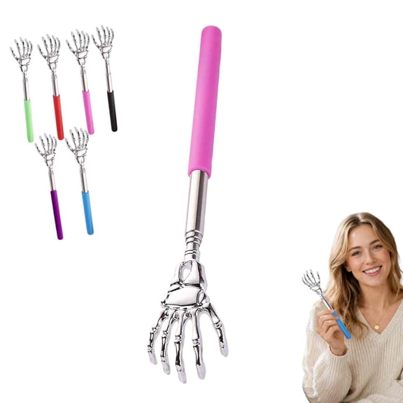 Telescoping Back Scratcher Extendable - Stainless Steel Skeleton Hand Claw Back Massager, Portable Telescopic Back Scratcher for Men Women, Multiple Colors, Travel Size Massage Tool (Pink)