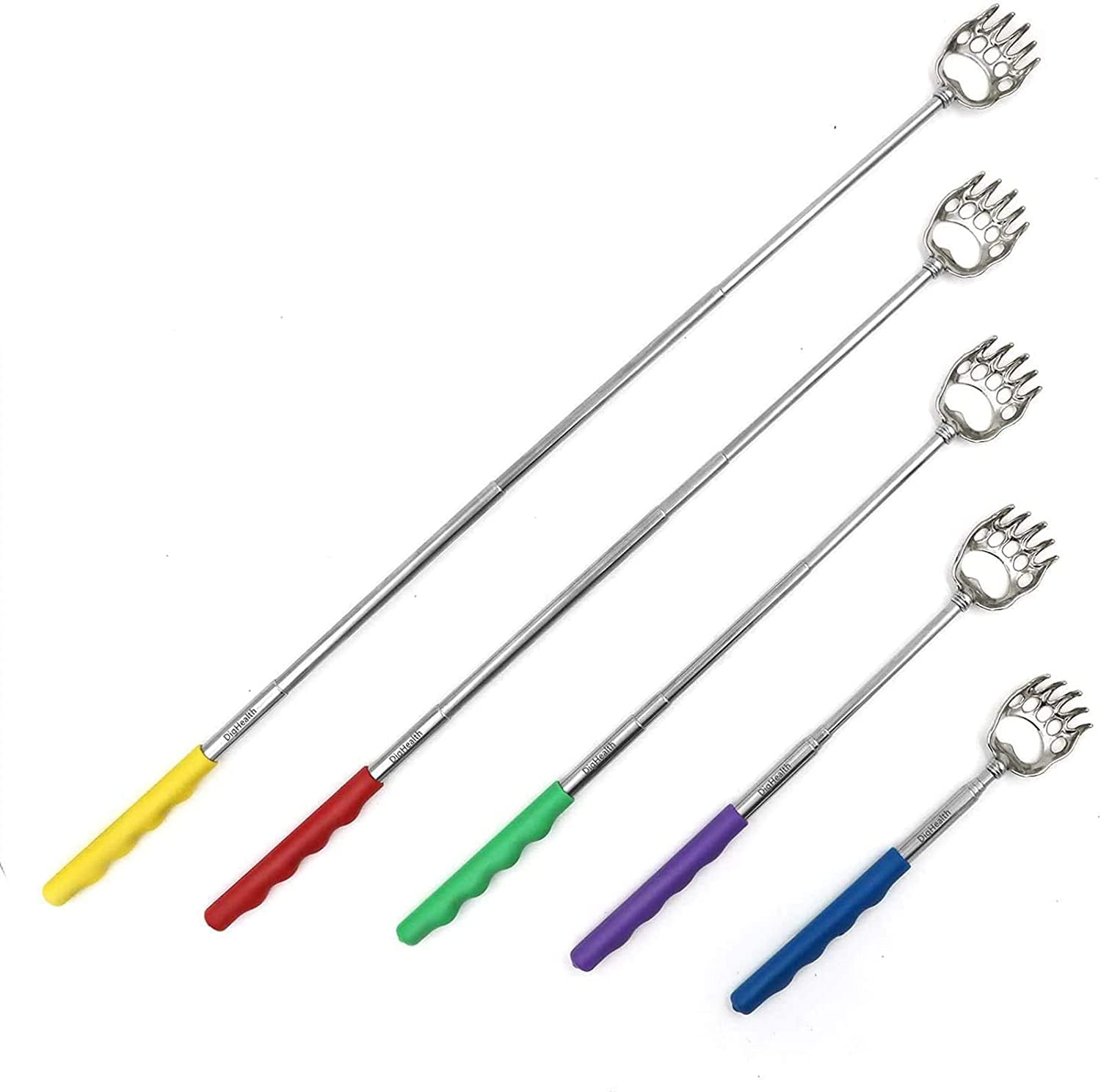 Telescoping Back Scratchers by DigHealth, 5 Pieces of Extendable Massage Tools (Each Scratcher