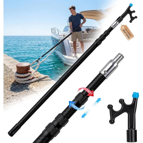 Telescoping Boat Hook for Docking with Protective Rubber Tip Extension Pole