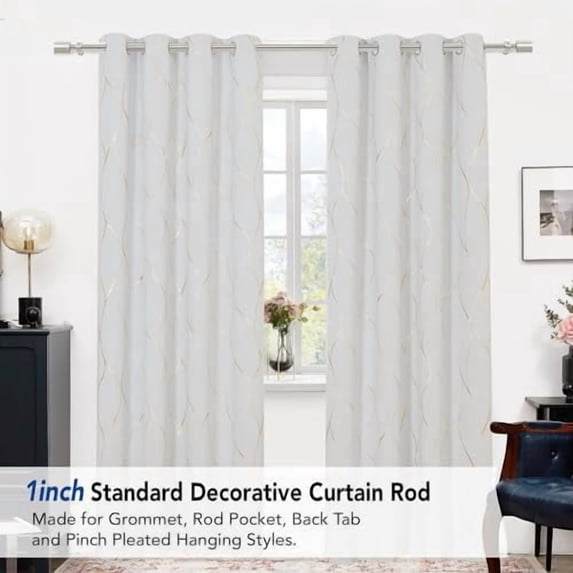 Telescoping Curtain Rod 30-48 Inch Long, Heavy‑Duty Metal Rod with 1 Inch Diameter, Brushed Nickel Finish & Finials, Easy Install, Hardware Included, Fits for Grommet Back Tab Curtains