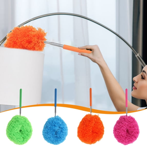 Telescoping Duster with Extendable Stainless Steel Handle – 360° Microfiber Head, Non Slip – Long Handle Duster for Ceiling Fans, High Shelves, Cobwebs and Home Furniture Dusting