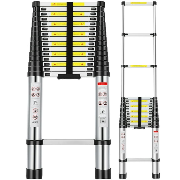 Telescoping Extension Ladder 20.3 FT, Aluminum Alloy Folding Telescopic Ladder with Locking Mechanism, Multi-Purpose Collapsible Ladder for Household Or RV Outdoor Work, Heavy Duty 330 lbs Load