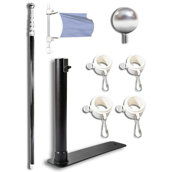 Telescoping Flagpole with Tire Mount - 20ft Carbon Fiber RV Flag Pole Kit, 4 Rotating Hooks Can Hang 2 Flags